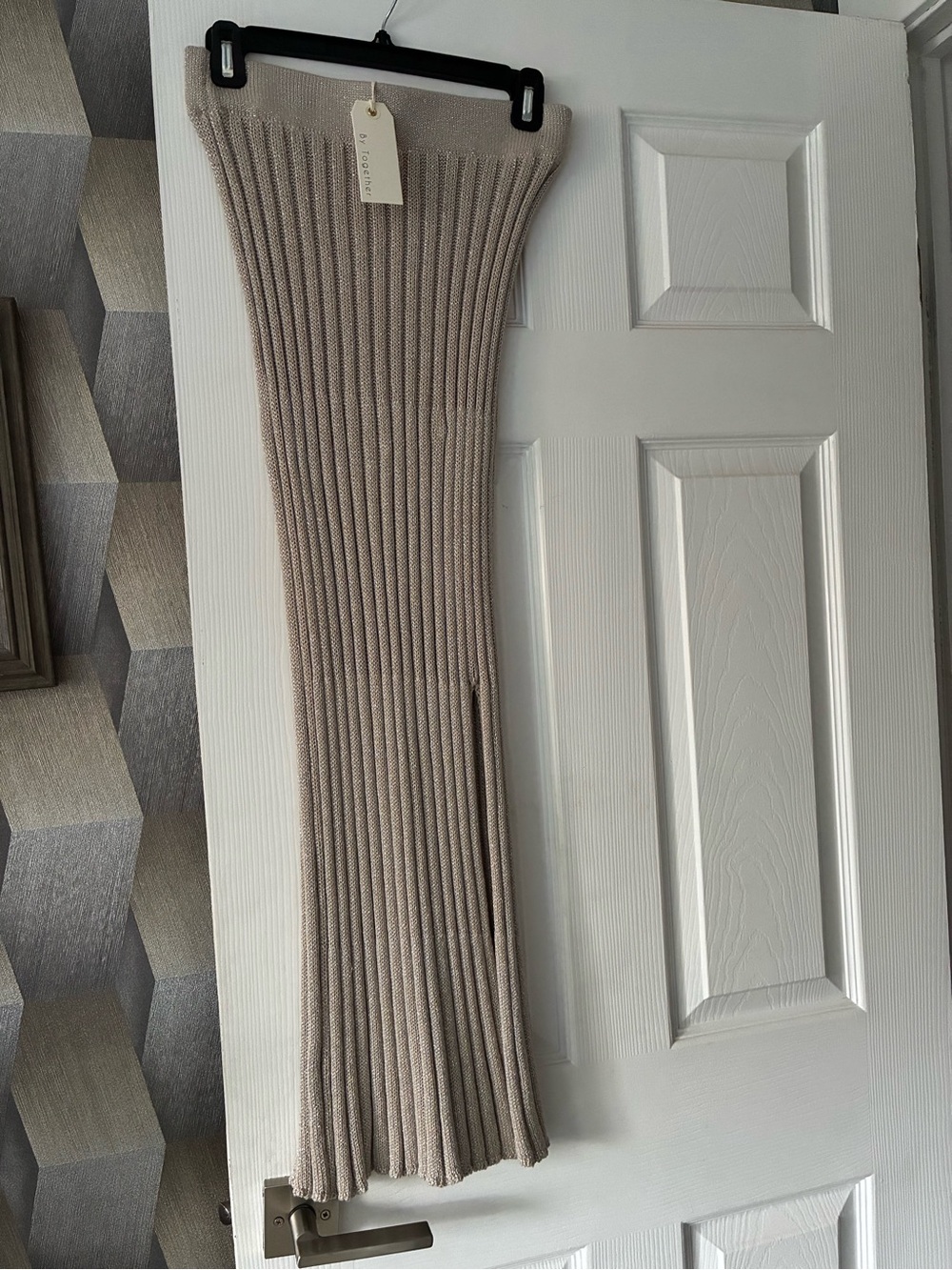By Together Ribbed Knit Midi Skirt in Beige